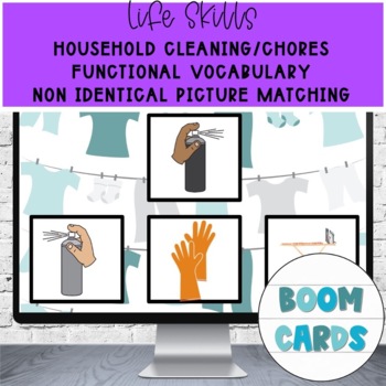 Preview of Household Chores/Cleaning Vocabulary Non Identical Image Matching Boom Cards