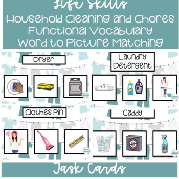 Preview of Household Chores/Cleaning Vocabulary Word To Image Matching Task Cards