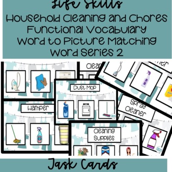 Preview of Household Chores/Cleaning Vocabulary Word To Image Matching Task Cards 2