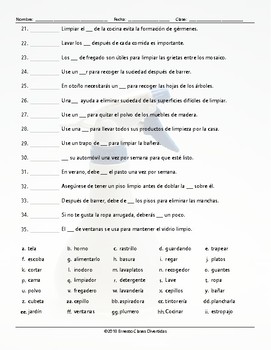 Household Chores and Cleaning Supplies Matching Spanish Worksheet
