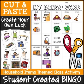 Preview of Household Items Bingo Game | Cut and Paste Activities Bingo