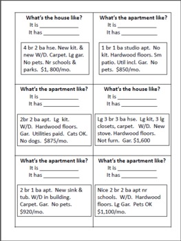 Housing-Classified Ads Conversation Cards & Dream House Write ESL by