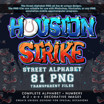 Preview of Houston Strike Graffiti Street Alphabet Font, 81 PNG Transparent Files