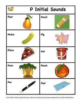 P Articulation Goal Tracker for Speech & Language w/ 30 Matching Pictures.