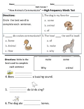 How Animals Communicate - Vocabulary & Comprehension Test/Quiz (Journeys)