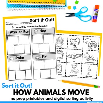 Preview of How Animals Move Sort Printable and Digital