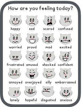 How Are You Feeling? Cat Emotions Poster (Color & B/W) by Panda Speech
