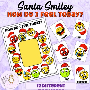 Preview of How Do I Feel Today Santa Smileys Poster and Flashcards Emotions Feelings