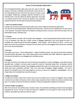 Preview of How Do The US Presidential Elections Work? - Reading Comprehension / Information