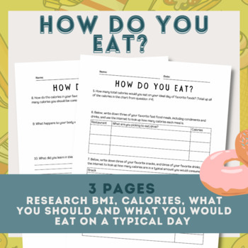 Preview of How Do You Eat? BMI, Calories Exploration Research Activity