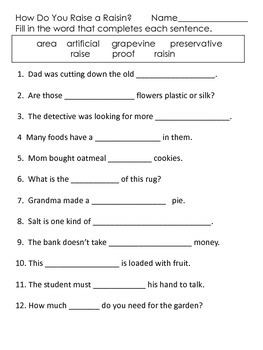 How Do You Raise a Raisin?--Supplemental Packet--Read Street--Third Grade