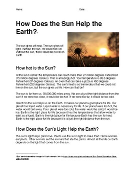 Preview of How Does the Sun Help the Earth? (Reading Comprehension)