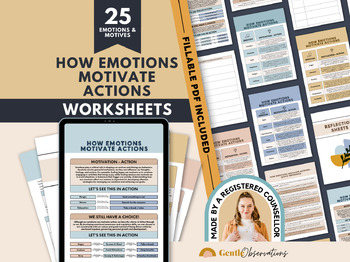 Preview of How Emotions Motivate Actions Therapy Worksheet for Teens & Adults