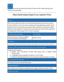 Preview of How Fake News Goes Viral Lesson Plan and Video
