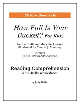 Preview of How Full Is Your Bucket For Kids: Reading Comprehension