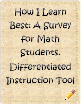 Preview of How I Learn Best: A Math Survey for Students. Differentiated Instruction Tool