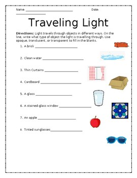 Preview of How Light Travels Worksheet
