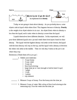 Preview of How Low Can It Go?  An Experiment about Density