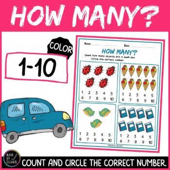 Preview of How Many? Count and circle the correct number (Color) Numbers 1-10