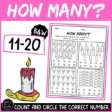 How Many? Count and circle the correct number (B&W) Numbers 11-20