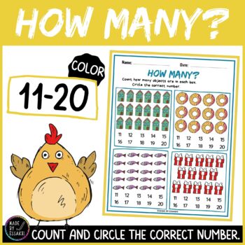 Preview of How Many? Count and circle the correct number (Color) Numbers 11-20