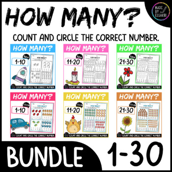 Preview of How Many? Count and circle the correct number (Color & BW) Numbers 1-30 | Bundle