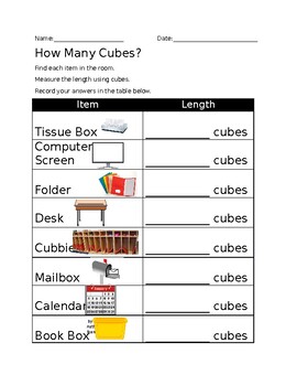 Cube Measuring Objects Worksheet by ATeachingBear