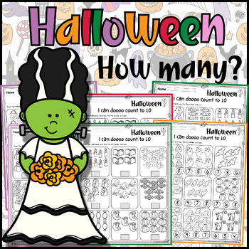 Preview of How Many? Halloween Numbers Count and Color to 10 Worksheets Morning Work