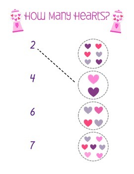 How Many Hearts Preschool Worksheet by Miss Yellow Shoes | TpT