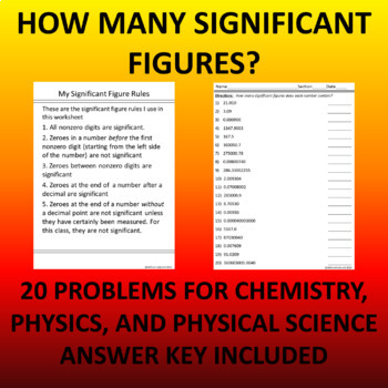 Preview of How Many Significant Figures? 20 Problem Worksheet Chemistry or Physics
