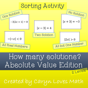 Preview of Absolute Value ~How Many Solutions are Possible~Sorting Activity~Special Cases