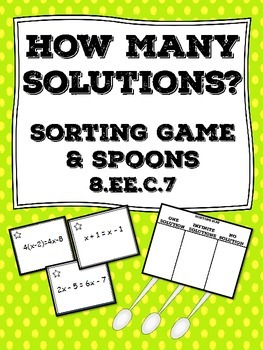 Preview of How Many Solutions? Card Sort & Spoons Game 8.EE.C.7 8th Grade