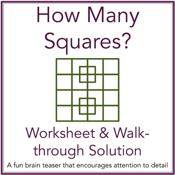 Preview of How Many Squares Math Brain Teaser Worksheet and Solution with Powerpoint
