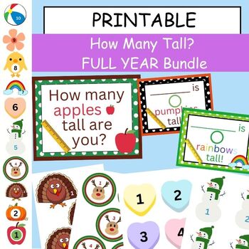 Preview of EDITABLE "How Many Tall? Activity FULL YEAR - 10 seasonal designs