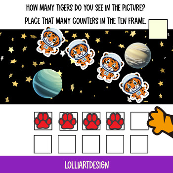 Preview of How Many Tigers? Ten Frame Counting Activity - Basic Math -Numbers Prek