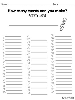 How Many Words Can You Make? Activity Worksheets FREEBIE by Pink at Heart