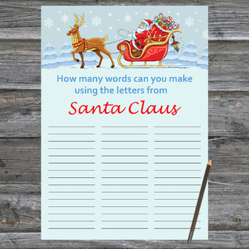 How Many Words Can You Make From Santa Claus,Santa reindeer Christmas ...