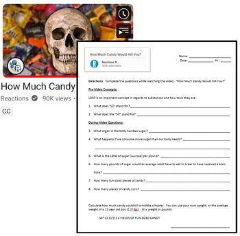 Preview of How Much Candy Would Kill You? Video Worksheet LD50 Toxicology Math