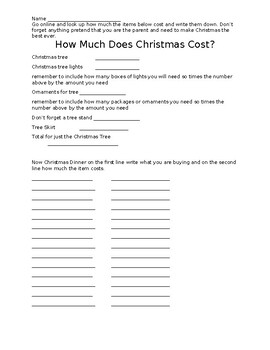 Preview of How Much Does Christmas Cost (Math grades 3rd - 12th)