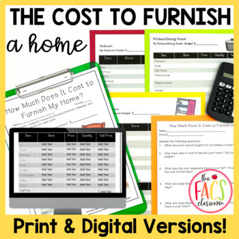 Preview of How Much Does It Cost to Furnish My Home Budget Worksheet | Financial Literacy