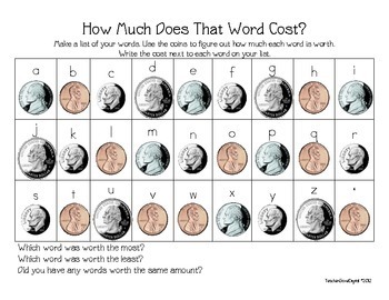 How Much Does That Word Cost? Word Work or Spelling Money Activity Center