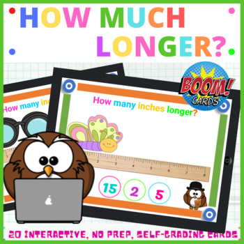 Preview of How Much Longer Boom Cards Digital Math Task Cards 1st Grade Math