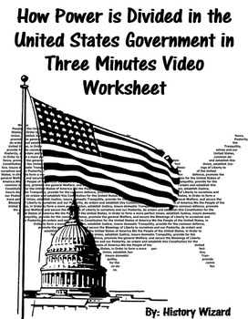 Preview of How Power is Divided in the US Government in Three Minutes Video Worksheet