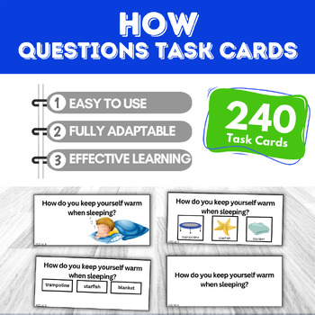 Preview of How Questions - 240 Task Cards & answers & tracking - ABLLS H32 -Speech Therapy