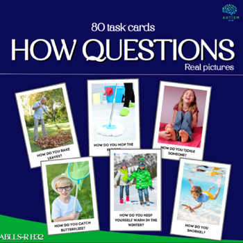 Preview of How Questions - 80 Cards with Real Pictures+Answers+tracking - WH Questions