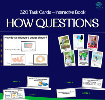 Preview of How Questions Bundle: Interactive book + 320 Task Card with Answers & Tracking