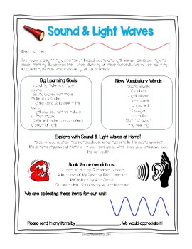 1st grade ngss physical science parent family letter introduce light