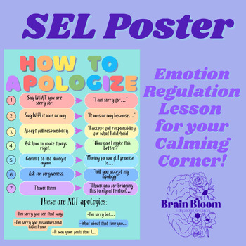 Preview of How To Apologize Poster | SEL Emotion Regulation Lesson | Calming Corner