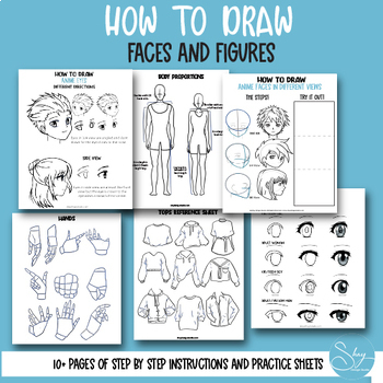 Anime Directed Drawing Worksheet and Templates- Scaffolds for Animoji  Project