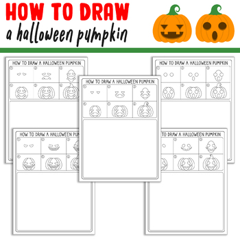 Preview of How To Draw a Halloween Pumpkin, Step by Step Tutorial, Include 5 Coloring Pages